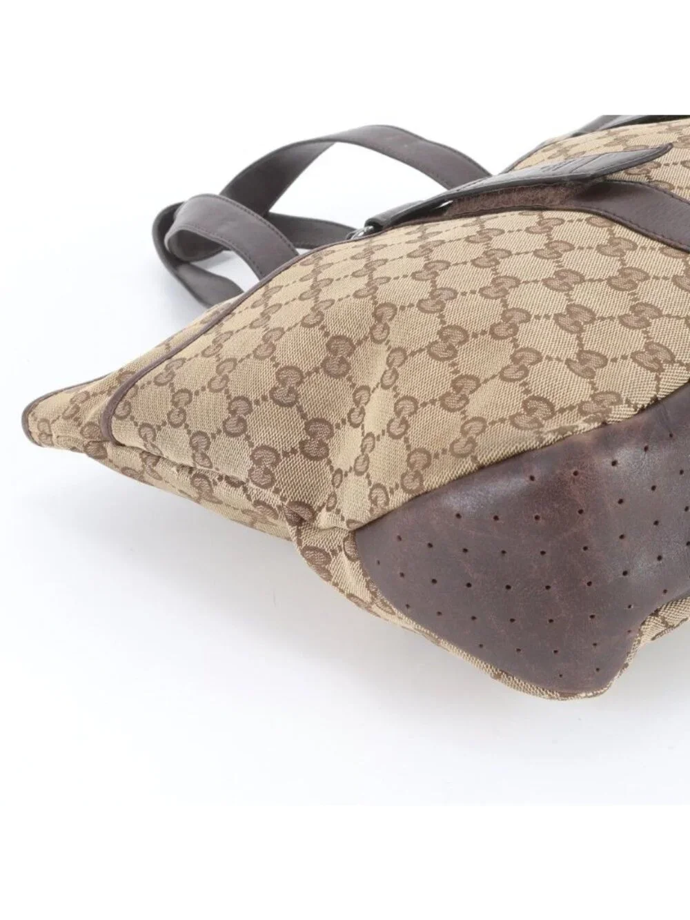 Gucci GG Canvas Leather Tote Shoulder Business Document Brown